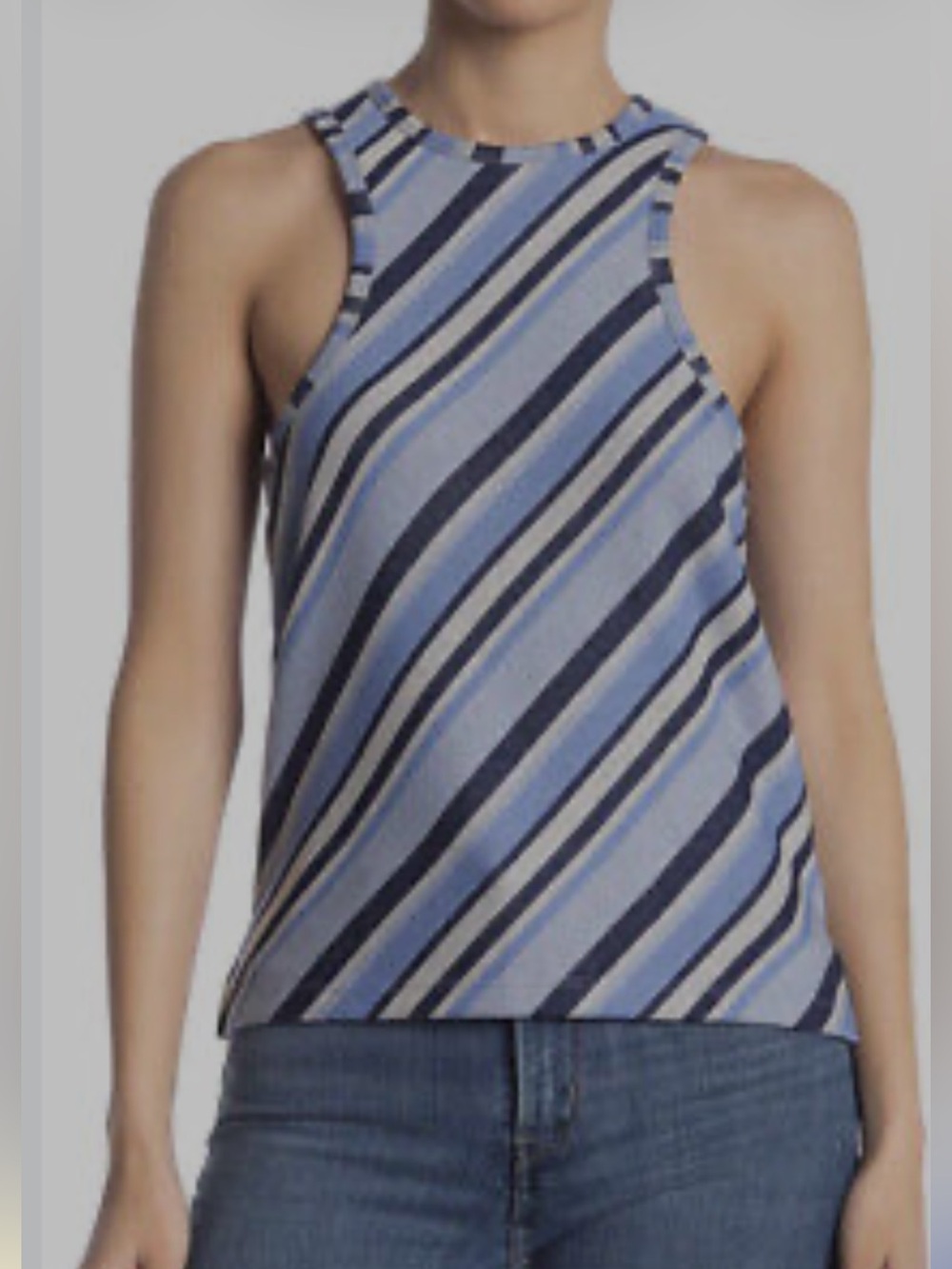Free People Striped Navy Blue Sidelines Tank TopSize Medium